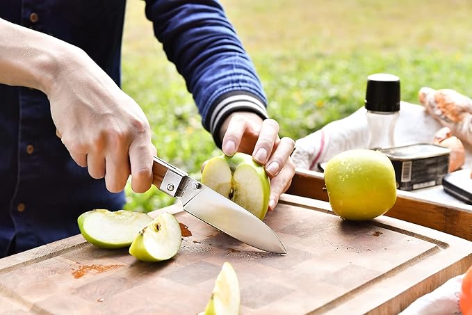4.5-Inch Folding Kitchen Knife with Ultra Sharp 440A Stainless Steel Blade and Natural Olive Handle for BBQ, Peeling, Outdoor Camping