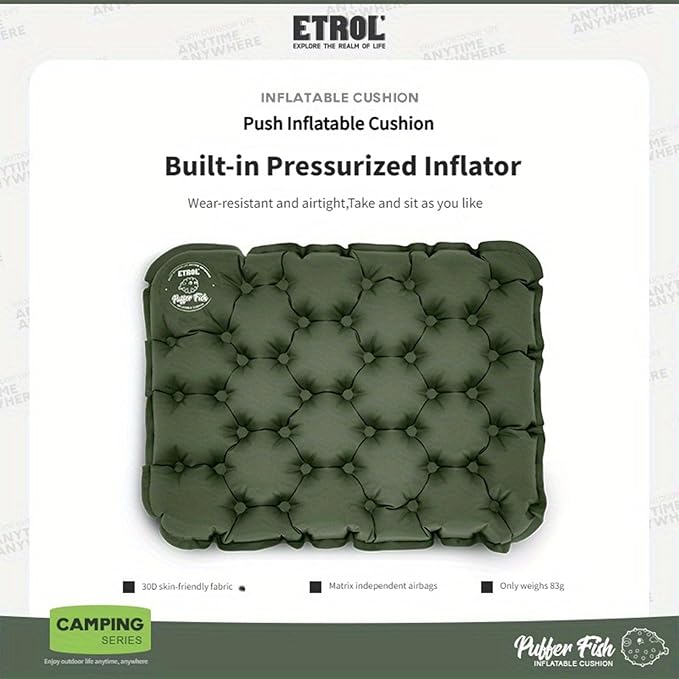 ETROL Portable Inflatable Seat Cushion, Lightweight Camping Air Sitting Pad with Storage Bag and Repair Cloths, Waterproof Air Bleacher Seat Cushion