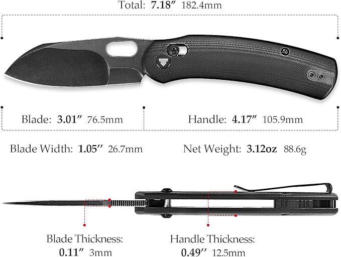 Lamb-03B, Folding Pocket Knife for Men, Crossbar Lock,3” N690 Steel Blade,Black G10 Handle,Outdoor Camping EDC Tool
