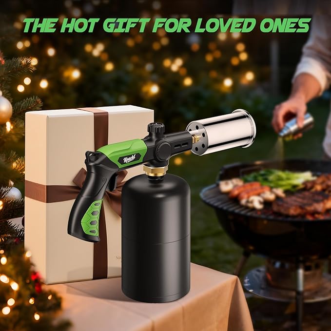 Propane Torch Head, Kitchen Blow Torch Gun, Campfire Charcoal Starter, Grill Torch with Igniter, Adjustable Flame for Cooking, Soldering(Propane Tank Not Included)