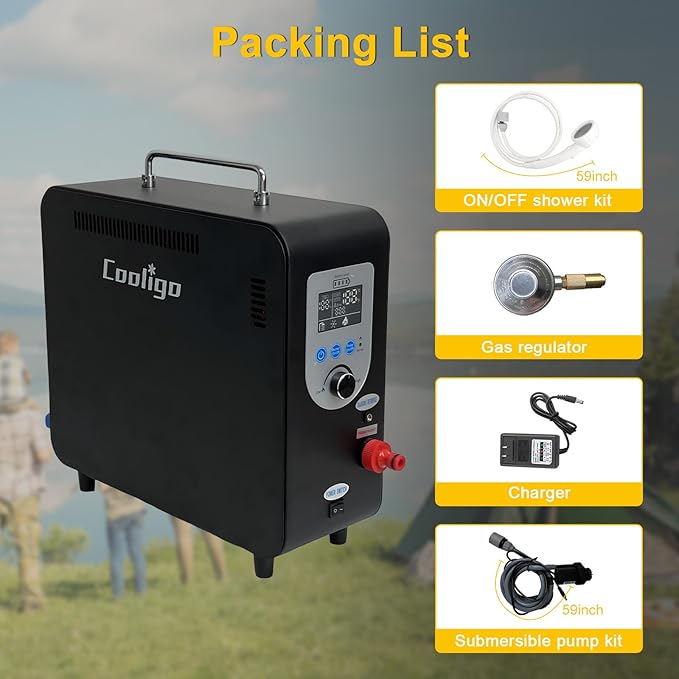 Portable Propane Water Heater for Camping Shower, 40,900 BTU 4500mAh Rechargeable Battery, Tankless Water Shower for Outdoor Shower with Pump, Table Top Camp Water Heater for Camping and Vacationing