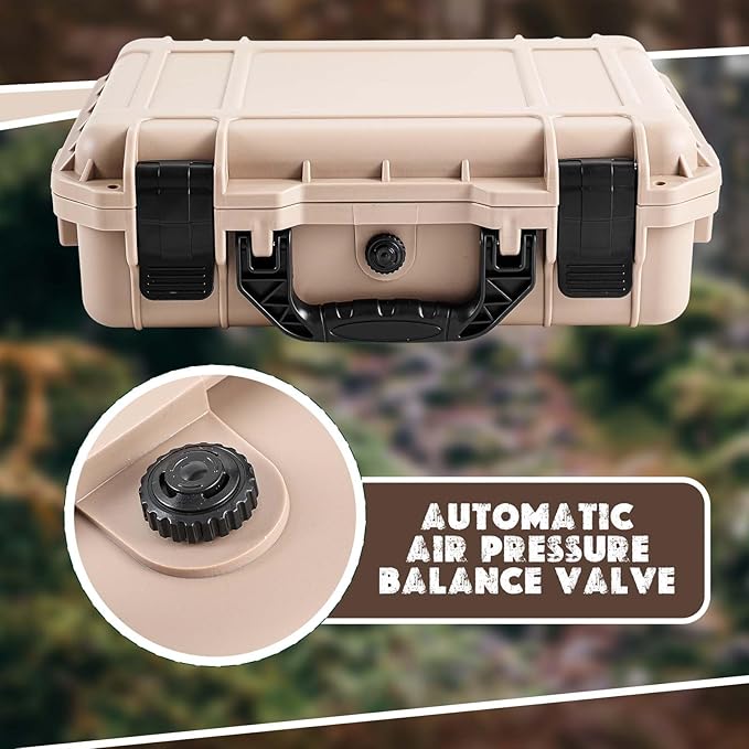 16.3 x 12.4 x 6.5 Inch Waterproof Hard Case with DIY Customizable Foam Insert Portable Protective Case with Knife for Camera Drones Equipments Tools Test Instruments (Tan)