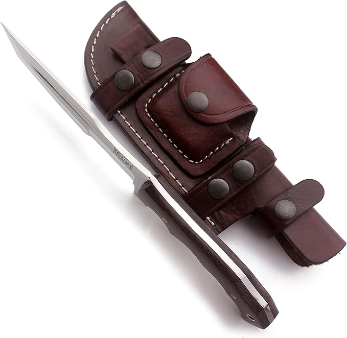 GCS Handmade D2 steel Hunting Knife G10 Handle Fixed Blade Knife Right Hand Scout Carry Buffalo leather Sheath and Sharpening Stone for Hunting Camping Survival and EDC