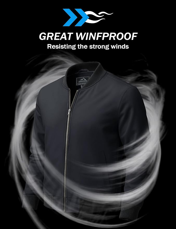 MAGCOMSEN Men's Bomber Jacket Lightweight Casual Zip Up Windbreaker Spring Fall Golf Coat with Pockets