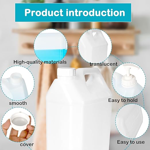 3 Pcs 1 Gallon Containers Translucent 4 Liter Storage Containers with Pump Head Bottle Cap and Handles Reusable HDPE Gallon Jugs for Water Oil Soy Sauce Detergent Liquid