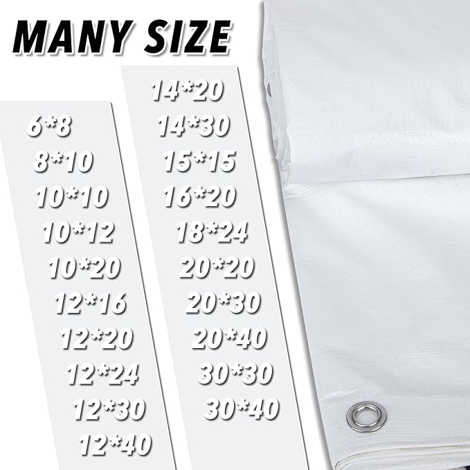 CARTMAN Finished Size 10x10 Feet 10 Mil White Heavy Duty Poly Tarp, Multipurpose Protective Cover, UV Resistant, Waterproof Poly Tarpaulin with Reinforced Edges Tarpaulin with Reinforced Edges