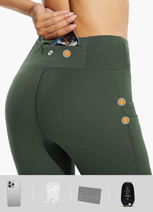 baleaf Women's Fleece Lined Leggings Water Resistant Thermal Winter Warm Tights High Waisted with Pockets Running Gear