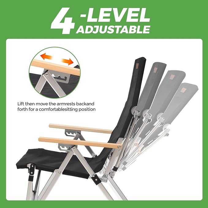 Folding Camping Chair Portable Chairs for Adults Adjustable High Back Outdoor Comfortable Chair with Storage Bag