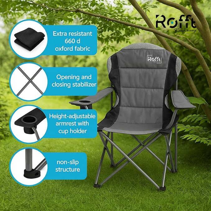 Camping Folding Chairs | Heavy Duty | Supports 250 LBS | Steel Frame | Collapsible with Cup Holder | High Back | 21" D x 36" W x 42" H