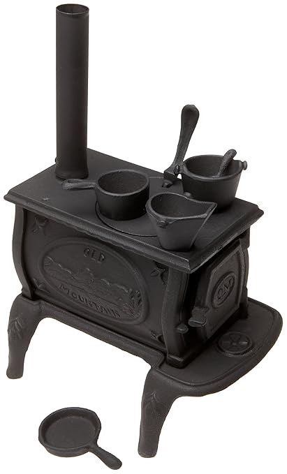 Old Mountain 10142 Black Mini Box Stove Set, with Accessories, 10 1/2 Inch Tall, Toy