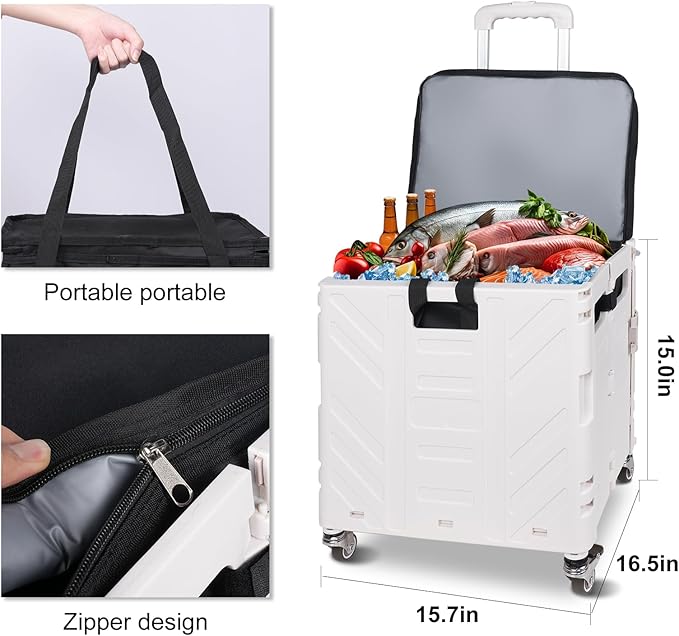 Cooler Bag Wheeled,Large Insulated Rolling Cooler Collapsible Leakproof Portable Hard Framed Ice Packs for Camping Picnic Beach Travel