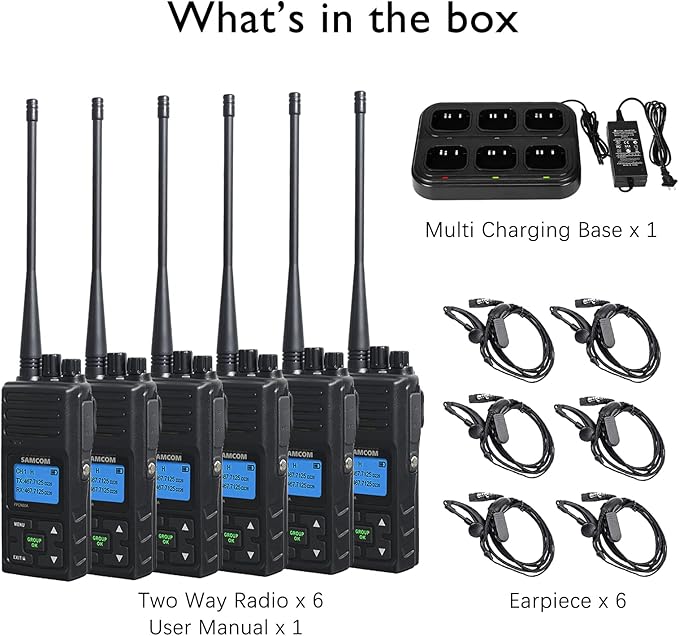 SAMCOM FPCN30A Two Way Radio Commercial with Gang Charger, Rechargeable 2 Way Radio,5W Walkie Talkie High Power,Programmable Radios for Warehouse,Churches,Jobsite (6 Pcs Radio + Charger Gang)
