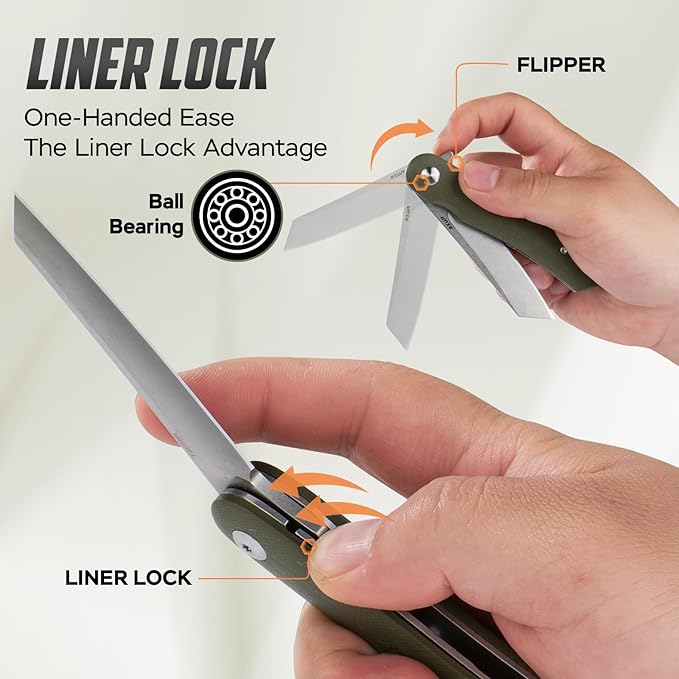 Folding Pocket Knife, 2.79” 14C28N Steel Blade Micarta Handle Flipper Liner Lock Small Praxis EDC Folding Knife, Sharp Camping Outdoor Survival Knives for Men Women (Green)