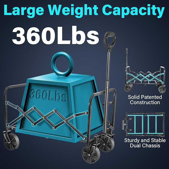 ARTIST'S DREAM Wagons carts Foldable|Collapsible Wagon with Wheels|Wagon cart with Wheels Foldable|Utility Wagon|Folding Wagon with Wheels for Sports,Garden,Shopping,Camping,Travel,Jet Black
