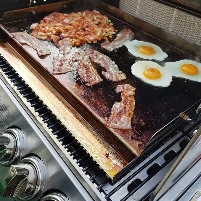 only fire Universal Stainless Steel Cooking Griddle, Flat Top Plate Insert with Grease Groove and Handles for Gas and Charcoal Grills, Tailgating, Camping and Parties, 23" x 16"