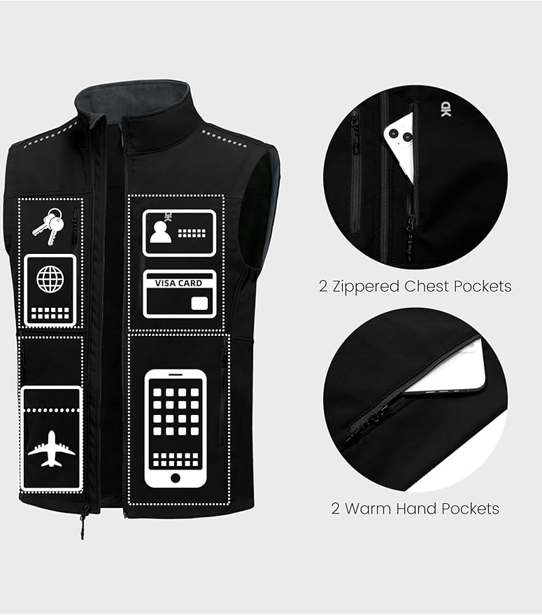 Little Donkey Andy Men's Golf Vest Warm Fleece Lining Hiking Vests Zip Up Sleeveless Outerwear Jacket