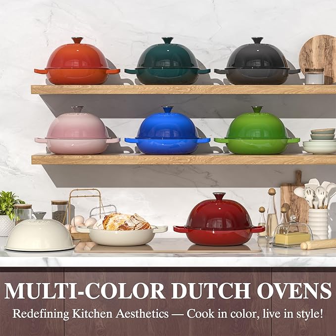 Enamelled Cast Iron Dutch Oven Pot – Dutch Oven Pot with Lid For Sourdough Bread Baking – Cast Iron Bread Oven – Dark Blue, Umite Chef 6QT Pot with Lid & Cotton Potholders