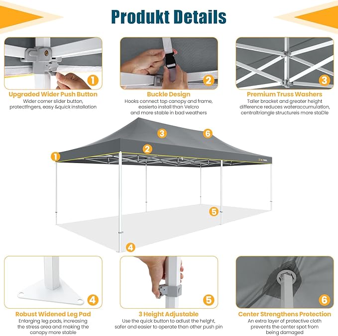 HOTEEL 13x26 Heavy Duty Pop Up Canopy Tent for Parties Event Wedding Commercial Instant Gazebo with Roller Bag, Party Tent Waterproof UV 50+&Windproof, Upgraded Thick Hexagonal Legs, Gray