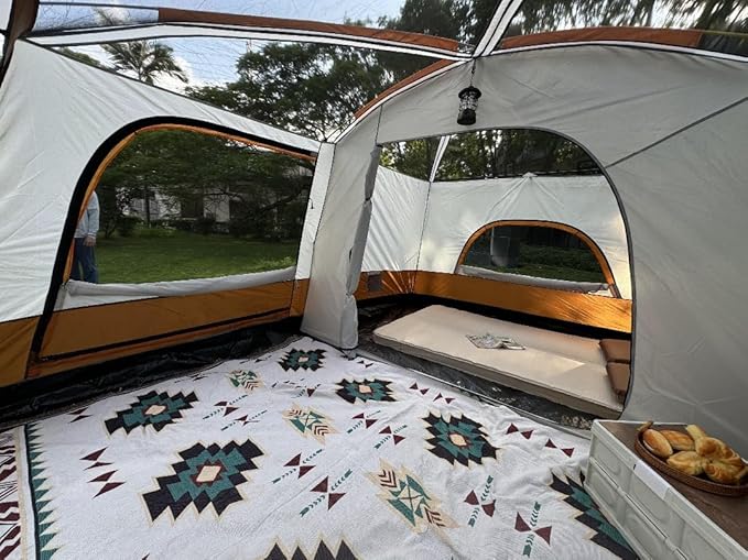 2-Room Family Camping Tent, 5-8 Person Capacity, Waterproof, Easy Setup, with UV Protection, for Hiking and Outdoor Activities