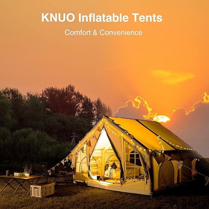 2025 Upgraded Waterproof Inflatable Camping Tent, Large Blow-Up Air Tent, No Assembly Needed Luxury Glamping House, Oxford Fabric
