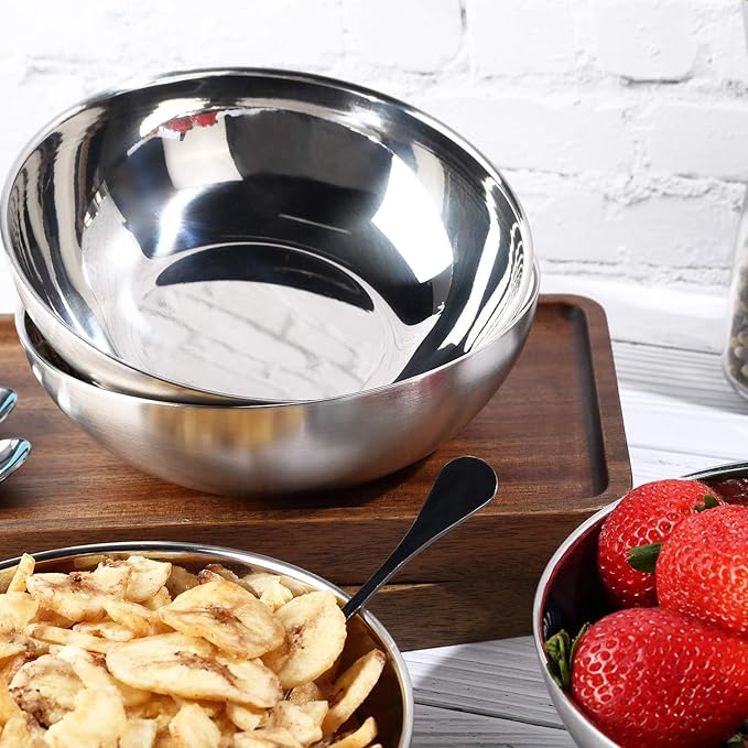 Stainless Steel Bowls for Kids, 18/8 Stainless Steel Toddler Bowl, BPA-Free, Durable & Easy Clean, 4 Pack - 14.5 oz Perfect for Baby Meals, Snacks, Serving and Travel & Home Use,Silver