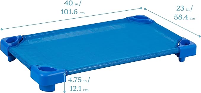 ECR4Kids Stackable Kiddie Cot, Ready-To-Assemble, Toddler Size, Classroom Furniture, Blue, 6-Pack