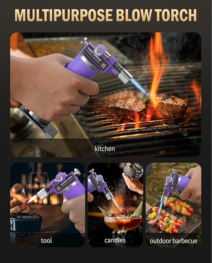 RAVS Butane Torch, 2 Flame Mode Soldering Torches, Kitchen Torch with Adjustable Flame, Industrial Soldering Torches for DIY, Brazing, Welding, Resin Art, Purple Mini Torch, Butane not Include