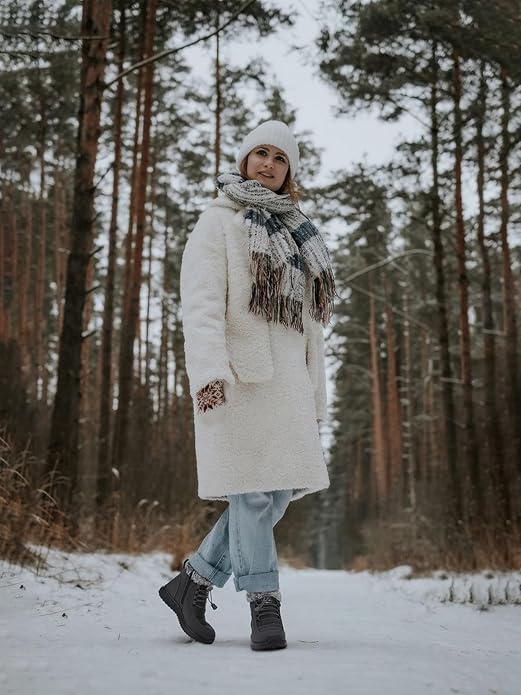SHIBEVER Winter Boots for Women Snow: Fur Lined Warm Ankle Boots - Adjustable Water Resistant Outdoor Zipper Snow Shoes