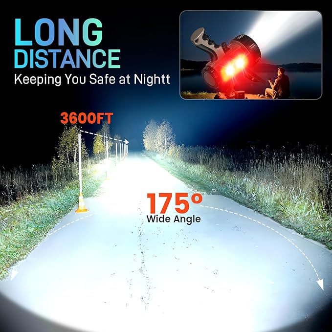 2025 New Super Bright Rechargeable Spotlight 90,000 Lumen Flashlight Handheld Spotlight,10000mAh Spot Light Outdoor Runtime 48+ Hrs,Flashlight Searchlight Flood Camping Hunting Boating with Tripod