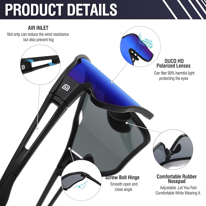 DUCO Sports Polarized Sunglasses for Men Women Running Sunglasses Fishing Cycling Baseball Glasses UV400 Protection DC0023