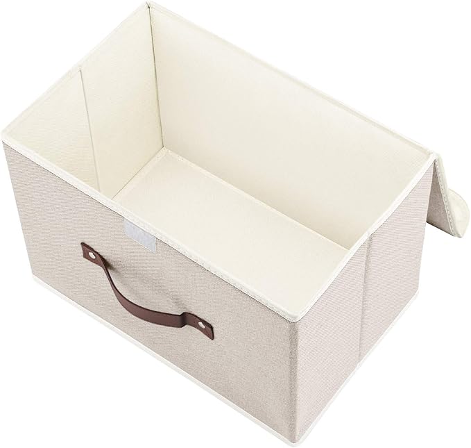 TYEERS Collapsible Storage Boxes, Washable Fabric Storage Bins with Lids, 14.9x9.8x9.8 inches, 2 Pack, Beige