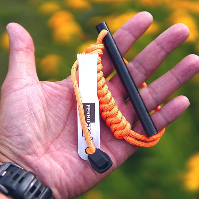 Classic Heavy-Duty Super-Duty Ferro Rod Fire Starter with Premium Ferrocerium Rod Superb Carbon Alloy Steel Striker 550 Paracord Lanyard Handle for Camping Emergency Survival Hiking BBQ EDC