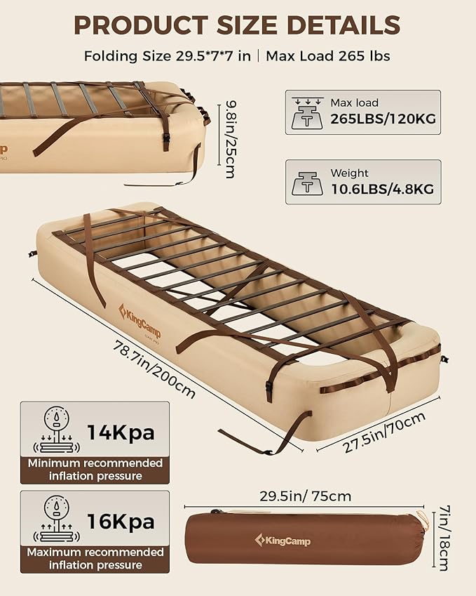 KingCamp Air Mattress Frame, Portable Inflatable Camping Cot Base Heavy Duty Bed Frame for Outdoor Travel & Home Tent (Bed Frame Only, Air Pump and Mattress Not Included) - 2 Packs