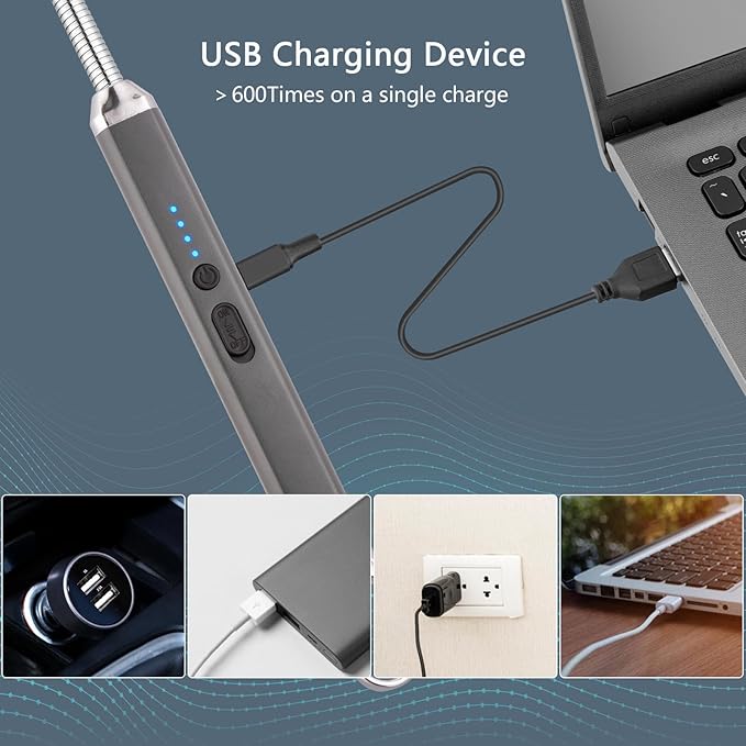 2 Pack Electric Candle Lighter, Birthday Christmas Stocking Stuffers Gifts for Women Mom Men Wife Sister, USB Arc Rechargeable Windproof Long Lighter for Candle BBQ Housewarming Gift Idals