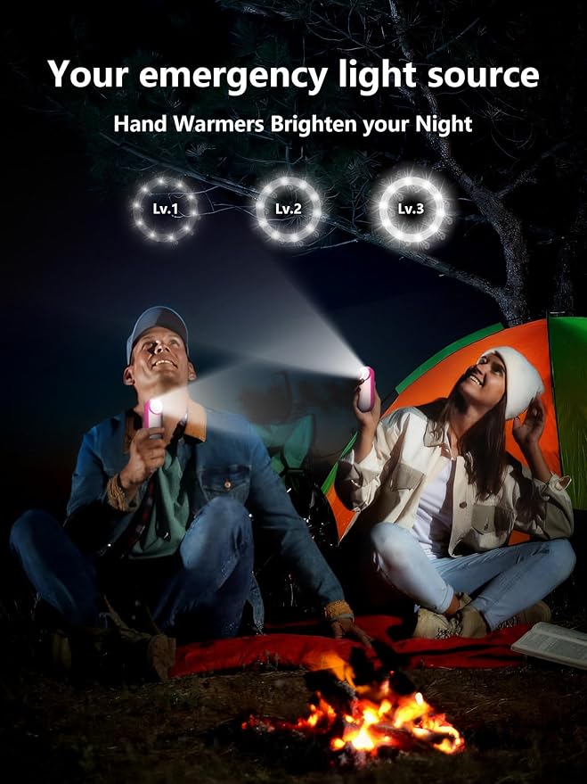 Hand Warmers Rechargeable,12000mAh Electric Hand Warmers with Light, 2 Pack Pocket Hot Hands Reusable Up to 20 Hours, Double Sided Heat Portable Heater for Hunting, Camping Gear, Stocking Stuffers
