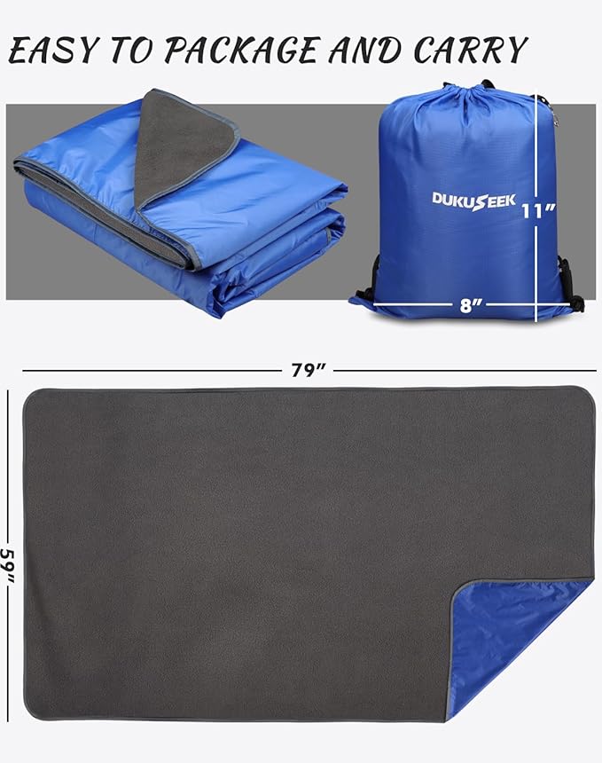 DUKUSEEK Outdoor Waterproof Stadium Blanket, XL Large (79x56) Hooded Stadium Blankets with Fleece,Portable,Warm Outside Blankets for Cold Weather, Camping, Sports, Beach, Football, Festivalsβ¦