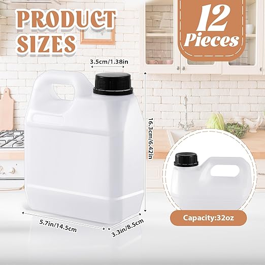 12 Pcs 32 oz Plastic Jug with Lids Square Empty Storage Containers HDPE Carboy Plastic Jar Containers for Water Beverage Oil Liquids (Translucent Color)