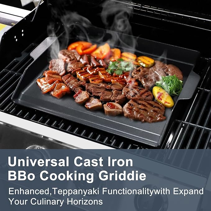 Criditpid Cast Iron Griddle for Gas Grill, Universal Flat Top Plate Cooking Griddle for Charcoal Grills/Gas Stoves, 18.6" x 14" BBQ Grill Griddle Plate Insert for Weber, Nexgrill, Charbroil, Camp Chef