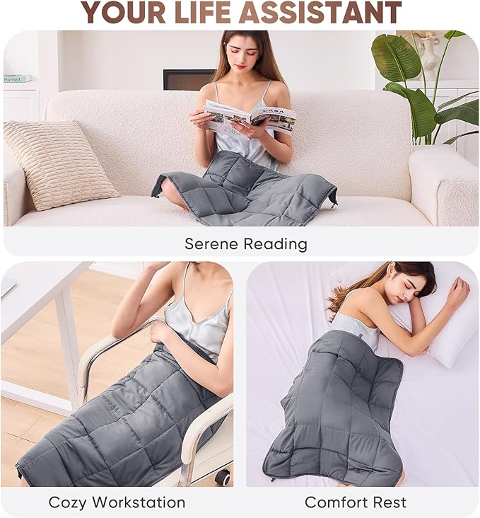 Weighted Lap Blanket for Adults 5lbs, 29"x33" Cooling Heavy Blanket, Portable Travel Weighted Blankets, Soft Small Blankets for Sleeping, Grey