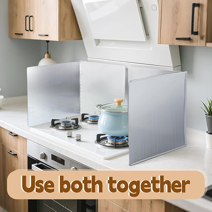 2 Pcs Splatter Guard Grease Splatter Screens Stainless Steel 2 Sided Foldable Splash Metal Panel Backsplash Protector for Cooking