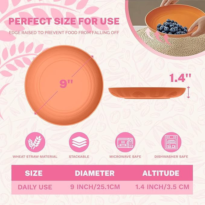 Homienly Premium Wheat Straw Plates Unbreakable Deep Dinner Plate Set Alternative to Plastic Plates Reusable 9 Inch Dishwasher & Microwave Safe for Kitchen Plate 4 PCS - Multi Colors