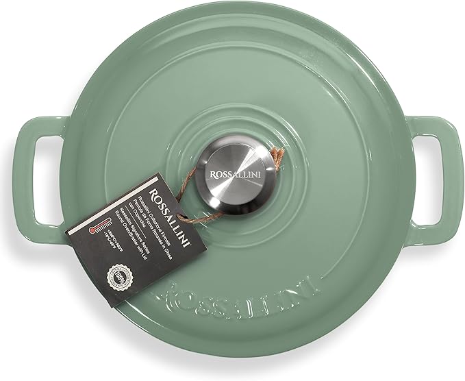 Signature Enameled Cast Iron Dutch Oven, Non-Stick Serving Pot with Tight Fitting Lid for Perfect Roasting, Baking, Sauteing, and Bread Making | 10Q (9.5L) - Sage