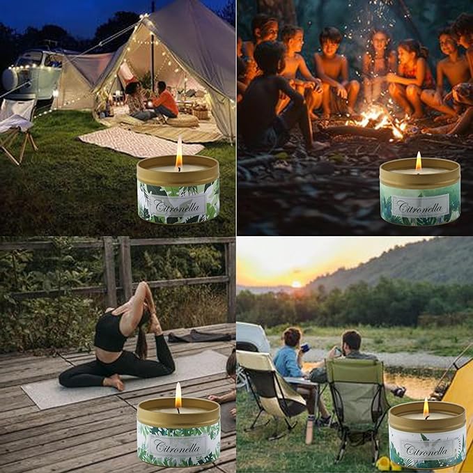 HUANXI Scented Candle Set 4 Pack Citronella Candles, Insect Moskito Repellent Candles for Outdoor Indoor, 32 Oz Travel Tin Jar Candles for Home, for Camping Fishing Garden Patio Yard Balcony Party