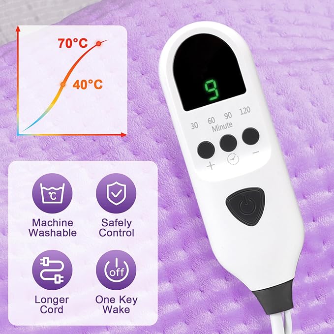 Heating Pad, 12"×24" Electric Heat Pad for Back, Neck, Shoulders, Cramps, Menstrual Pain, 9 Heat Settings & 4 Auto-Off Timers, Soft Machine Wash Fabric,Christmas Gifts for Women Mom,Purple+Grey
