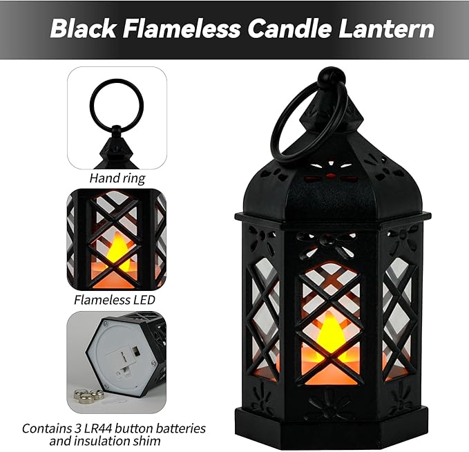 Candle Lanterns Black Lanterns Decorative Indoor Outdoor Mini Small LED Vintage Rustic Gold Hanging Farmhouse Fireplace Lantern Decor Christmas Lantern Centerpieces for Tables Decorations