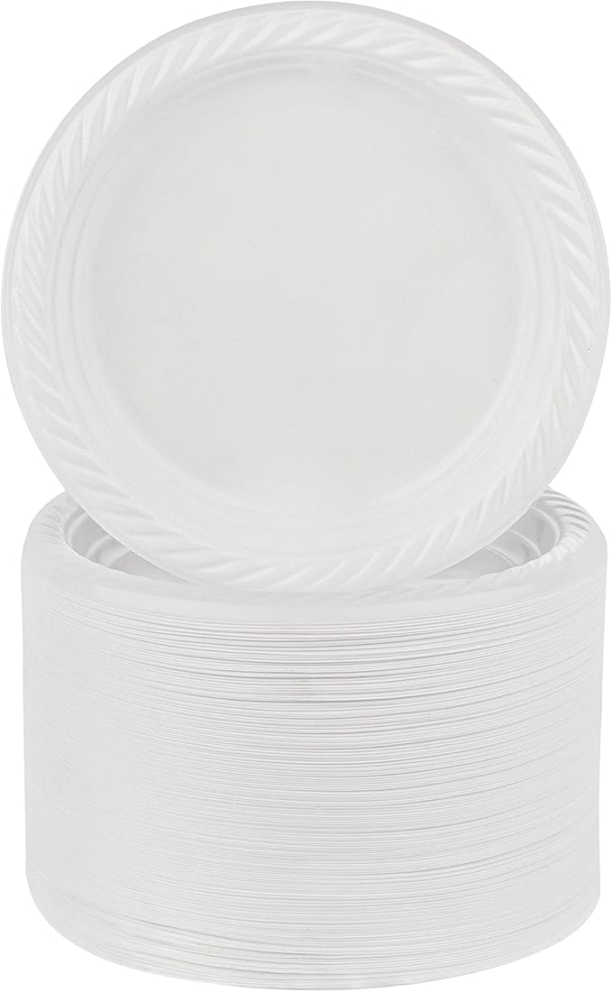 150 Pack - 7 Inch White Plastic Plates Disposable Strong and Sturdy