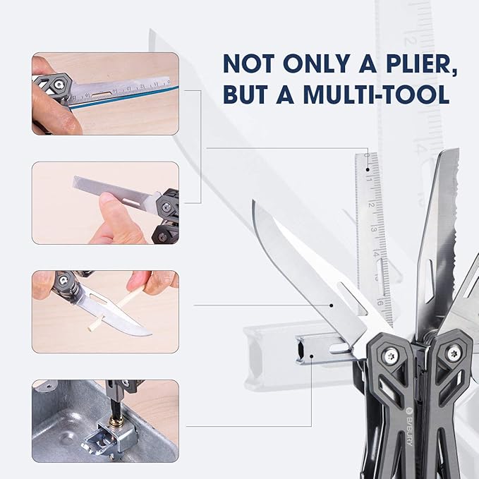 BIBURY Multitool Pliers, 21-in-1 Titanium Multi-Purpose Pocket Knife Pliers with Screwdriver Sleeve, 420 Durable Stainless Steel Multi-Plier Multi Tool for Survival, Camping, Hunting, Fishing, Hiking
