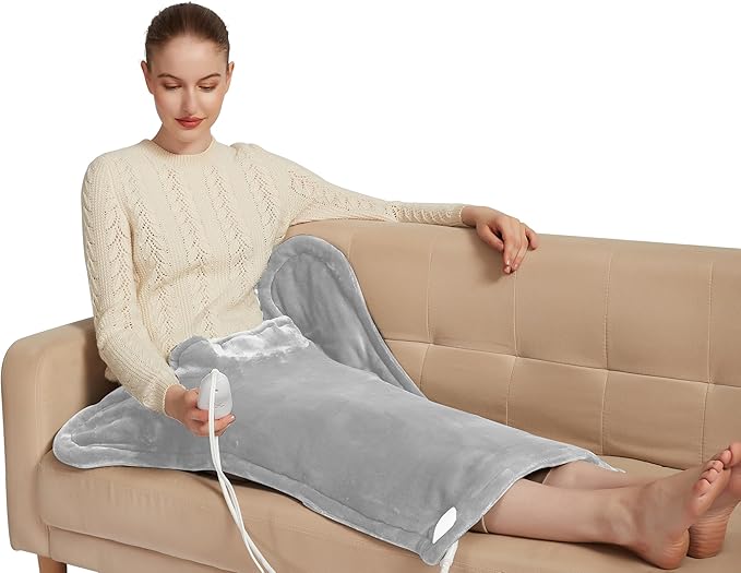 Ambershine 26"x35" XXXL King Size Neck& Shoulder& Back Heating Pad with 12 Temperature Settings& 4 Auto-Off Countdown Timers, Pain Relief for Back/Neck/Shoulder, Christmas gift for mom dad(Light Grey)