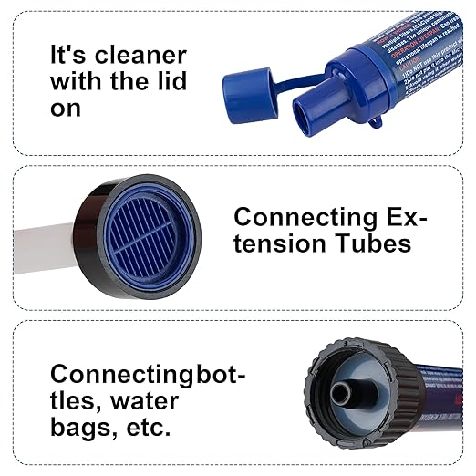 Navy Blue 1 Pack Water Filter Straw Outdoor Portable Personal Water Filter Straw Water Purifier Survival Gear and Equipment for Hiking Camping Travel and Emergency