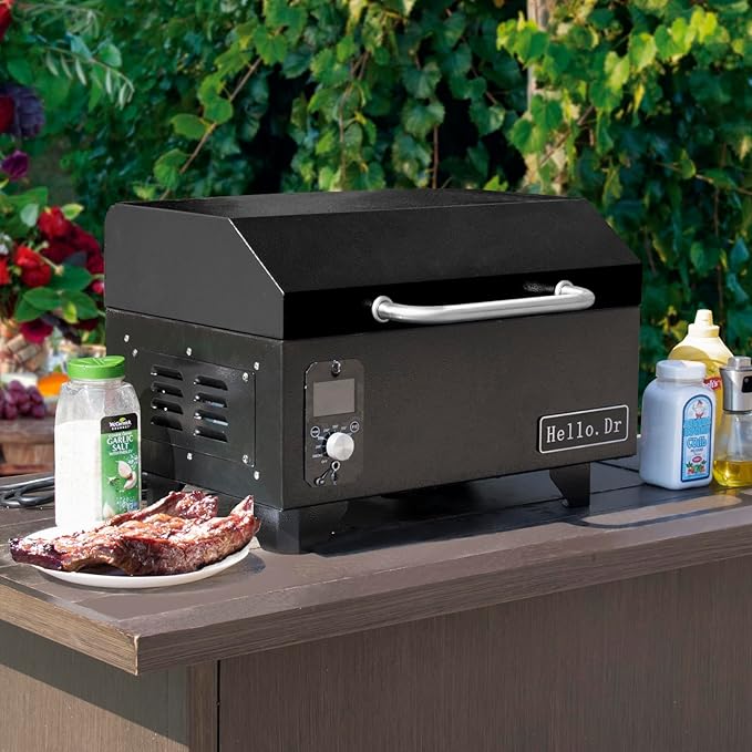 Pellet Grill, Portable Pellet Smoker, Smoker Grill with Digital Control, LED Screen, Meat Probe, Portable pellet Grills for BBQ, Smoke, Bake and Roast, RV Camping,Black